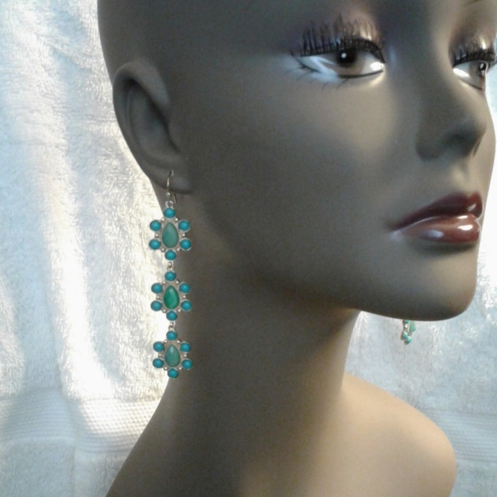 Turquoise colored drop dangle hook earrings